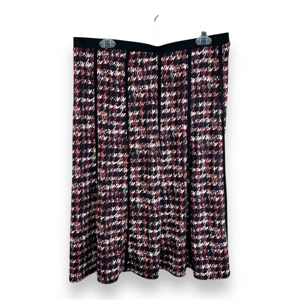 LARGE NYCC BLACK RED HOUNDSTOOTH PRINT SKIRT A LINE STRETCH CLASSIC
